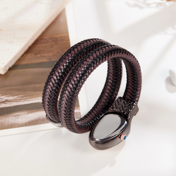 Serpenti Style Wrap Watch –Brown & Black Faux Leather Rose Gold Tone Silver Dial main image 11